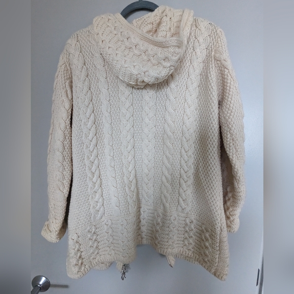 Inis Crafts Ireland Merino Wool Fisherman Zip Front Hooded Cardigan Swea… - Picture 11 of 12